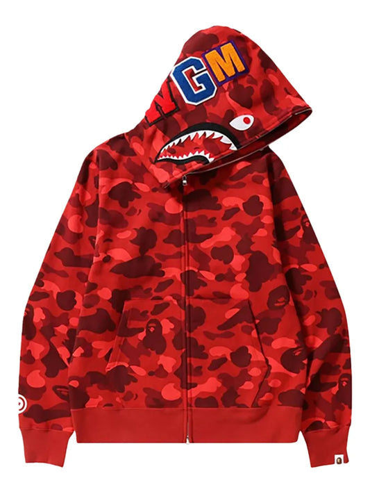 A BATHING APE® Camo Shark zip-up hoodie "Red"