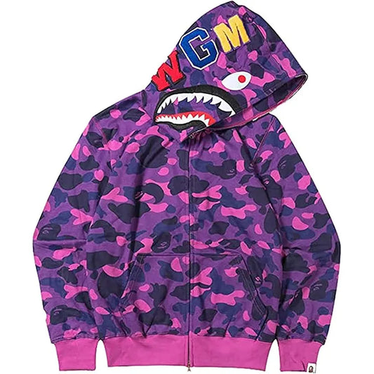A BATHING APE® Camo Shark zip-up hoodie "Purple"